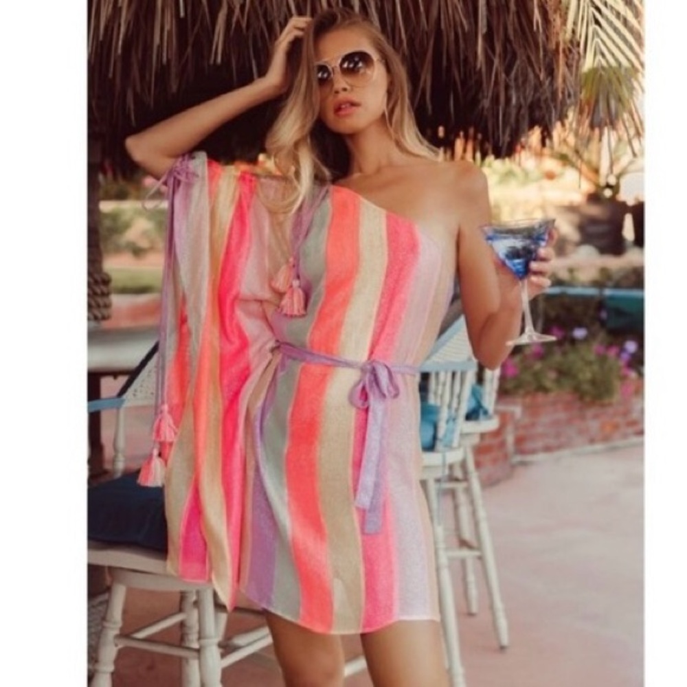 Sundress Marbella mix rainbow Swim Coverup Kaftan size Small from France NEW